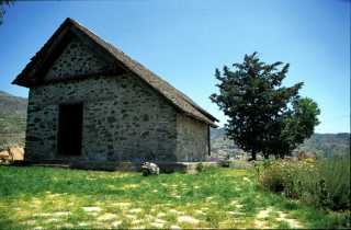 Kyperounta, the Chapel of the Holy Cross, 1521, during restoration work in 1994, before the setting up of the museum.